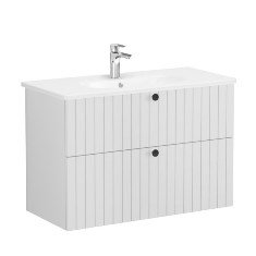 Vitra Root Groove 69458 Lavabo Dolabı, İki Çekmeceli, 100 Cm, Mat Açık Gri, Yuvarlak Lavabolu